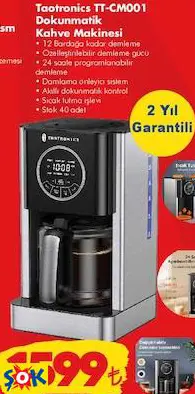 TAOTRONİCS TT-CM001 DOKUNMATİK KAHVE MAKİNESİ